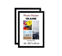 Black Photo Picture Frame Display HD Clear Aclyric Front Frame MDF Backing Wall Hanging Metal Hooks Hooks Home Office Use (A3 (2 Pack))
