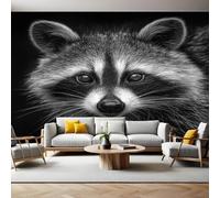 Black Photo Wallpaper 3D Effect Animal Raccoon Mural Wallpaper Non-Woven Wall Mural, 350 x 256 cm Large Murals Wall Decor for Bedroom, Living Room, Kids Room