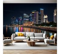 Black Photo Wallpaper 3D Effect New York City Night Scene Mural Wallpaper Non-Woven Wall Mural, 350 x 256 cm Large Murals Wall Decor for Bedroom, Living Room, Kids Room