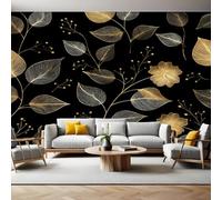 Black Photo Wallpaper Plant Golden Thread Leaves Wall Murals for Living Room Bedrooms Office Tv Background Wall Large Mural Poster 300 x 210 cm Home Decoration