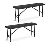 Black Picnic Benches Camp Beer Pub Garden Plastic Foldable Sturdy 42x100x25cm