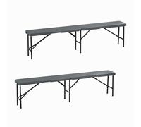 Black Picnic Benches Camp Beer Pub Garden Plastic Foldable Sturdy 43x180x25cm