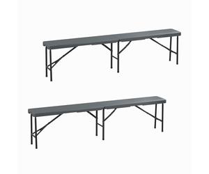 Black Picnic Benches Camp Beer Pub Garden Plastic Foldable Sturdy 43x180x25cm