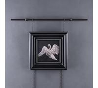 Black Picture Rail Hanging System - Antique Solid Brass Hangers with 1m Chains, Wall-Mounted Picture Frame Rod, No Damage French Art Gallery Track Kit (80cm/31.4in)