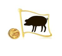 Black Pig Animal Portrayal Golden Metal Flag Lapel Pin Badge