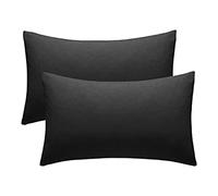 Black Pillow Cases 2 Pack Hotel Quality Poly Cotton Pillowcases Covers (Black, 2 x Pillow Cases)