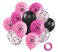 Black Pink 30th Birthday Party Decorations 12 Inch Happy Birthday Balloons Number 30 Confetti Latex Balloon for Girls Womens Wedding Graduation