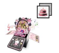 Black Pink 3D Pop Up 16th Musical Birthday Card for Girls Her Birthday Gifts,Singing Blowable Candle Light Up Happy 16th Birthday Cards with Turntable for Daughter Granddaughter Sister Nephew Niece
