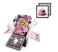 Black Pink 3D Pop Up 18th Musical Birthday Card for Girls Her Birthday Gifts,Singing Blowable Candle Light Up Happy 18th Birthday Cards with Turntable for Daughter Granddaughter Sister Nephew Niece