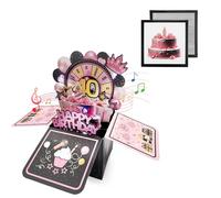 Black Pink 3D Pop Up 40th Musical Birthday Card for Women Her Birthday Gifts,Singing Blowable Candle Light Up Happy 40th Birthday Cards with Turntable for Female Mum Wife Ladies Daughter Sister Niece