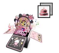 Black Pink 3D Pop Up 50th Musical Birthday Card for Women Her Birthday Gifts,Singing Blowable Candle Light Up Happy 50th Birthday Cards with Turntable for Female Mum Wife Ladies Daughter Sister Niece