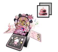 Black Pink 3D Pop Up 60th Musical Birthday Card for Women Her Birthday Gifts,Singing Blowable Candle Light Up Happy 60th Birthday Cards with Turntable for Female Grandma Mum Wife Sister Ladies