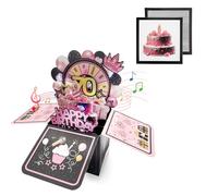 Black Pink 3D Pop Up 70th Musical Birthday Card for Women Her Birthday Gifts,Singing Blowable Candle Light Up Happy 70th Birthday Cards with Turntable for Female Grandma Mum Wife Sister Ladies