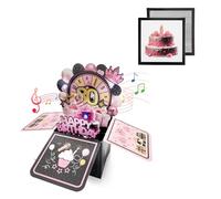 Black Pink 3D Pop Up 80th Musical Birthday Card for Women Her Birthday Gifts,Singing Blowable Candle Light Up Happy 80th Birthday Cards with Turntable for Female Grandma Mum Wife Sister Ladies