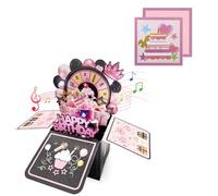 Black Pink 3D Pop Up 90th Musical Birthday Card for Women Her Birthday Gifts,Singing Blowable Candle Light Up Happy 90th Birthday Cards with Turntable for Female Grandma Mum Wife Sister Ladies
