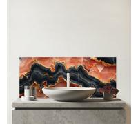 Warren Reed - Designer Black Pink And Gold Marble Effect Glass Bathroom Splashback, Multi