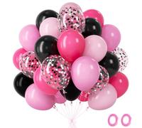 Black Pink Balloons, 60Pcs Black Hot Pink Birthday Decorations Balloon With Latex Confetti Mouse Cartoon Minnie Balloon, Helium Balloons For Girls Birthday Baby Shower Wedding Princess Party, 12Inch