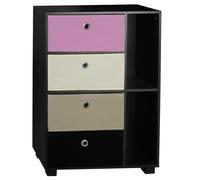 Urbn-Living Urbnliving Height 84Cm Wooden 6 Section Black Bookcase With Black And Pink Drawer
