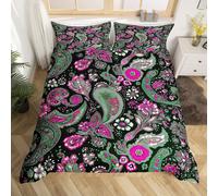 (Black Pink, Double(No Comforter)) Paisley Duvet Cover Double, Floral Farmhouse Bohemian Bedding Sets For Kids Boy Girls, Retro Damask Egyptian Soft No Comforter Bed Set, Exotic Boho