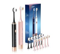Black & Pink Electric Toothbrush for Adults, 2 Pack Toothbrush，USB Rechargeable Sonic Toothbrush with 12 Brush Heads, Smart Timer, 6 Modes, 2-Hour Fast Charge Last 30 Days