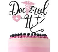 Black & Pink Glitter Doctored It Cake Topper, It's DR Actually/In My Doctorate Era, Doctor PHD Doctorate Degree Graduation Party Decorations Supplies