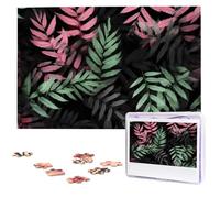 Black Pink Green Leaves Wooden Puzzles 1000 Pieces Personalized Jigsaw Puzzle For Adults Interesting Custom Photo Puzzles Gift For Holiday Birthday Wedding Anniversay