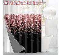 Black & Pink Hookless Shower Curtain Set - 71x74 Inch Double Layer Water-Repellent Fabric with Snap-in Liner & Mesh Top Window Washable Bath Decor - Stylish & Functional