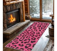 Black Pink Leopard Runner Rug for Hallway Long Sexy Girls Rug Runners for Hallways 90x300 cm, Long Door Mats Indoor Runners Non Slip Washable Carpet for Hall Living Room Kitchen Bedroom, Thin