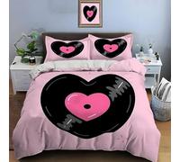 Black Pink Love Heart Pattern Duvet Cover 200X200,Abstract Art Design Bedding Set,Pink Soft Microfiber Quilt Cover for kids Girls boys Teens Aldult Bedroom Decor All Season,Easy Care Double