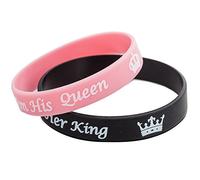 Black Pink Silicone His Beauty Her Beast King Queen Couple Bracelets, One Size, Silicone