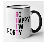 (Black, Pink Text) Funny 40th Birthday Mug - So Happy Im Forty