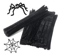 Black Pipe Cleaners for Craft 250 Long Thick Chenille Stems 30cm x 6mm | Extra Large Fuzzy Sticks, Jumbo Furry Bendy Wire, Halloween Spider Legs, Bulk Classroom Value Pack
