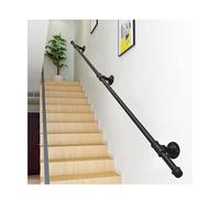 Black Pipe Stair Handrail Wall Mounted Wrought Iron Banister Hand Rail Support Kit Indoor Outdoor Safety Brackets Grab Bar(2ft)