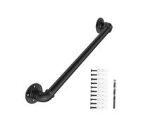 Black Pipe Stair il - Non-Slip Indoor/Outdoor Railing with Wall Mount Support, 3.66M (12FT) - Ideal for Stairs, Porches, and Decks - Black Finish
