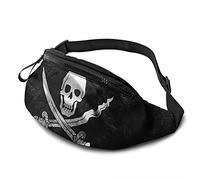 Black Pirate Flag Skull and Crossbones Waist Bag with Adjustable Strap Hip Bum Bag for Man Women Outdoors Sports Running Gym Traveling