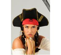 Black Pirate Gold Trimmed Tricorn Hat