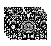 Black Placemats Set of 4, Morocco Table Mats 50x35cm, Place Mats for Table Decorations Protection, Waterproof Linen Placemats, Washable Placemat for Kitchen Dinning, Gifts for Women, Home Decor -2682