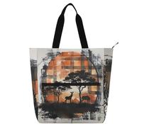 Black Plaids Checkered Safari Deer Kids Book Tote for Boys Girls Adults, Gothic Lightweight School Shoulder Bags with Zipper Pockets for School Work Travel Rainbow school supplies