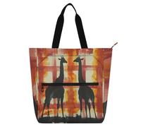 Black Plaids Checkered Safari Giraffe Kids Tote Bag Piano Book Bag for Kids Women Men, Gothic Lightweight Reusable Shopping Bag with Zipper for School Shopping Beach Rainbow school