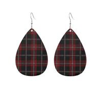 Black Plaids Red Stripes White Lines Bright Red Black Checkered Women Earrings Candy Colored Lightweight Double-Side Printed Drop Dangle Earring