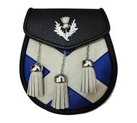 Black Plain Leather Kilt Sporran with 3 Tassels Adjustable Belt