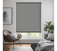 Black Plain PVC venetian Blind - Width 195cm x Drop 150cm - 25mm Horizontal Slats - Easy Fit Trimmable fitting with Tilt control Wand Mechanism