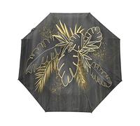 Black Plant Leaves Artistic Umbrella Windproof Automatic Foldable Umbrells Auto Open Close for Men Women Kids