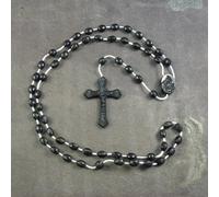 Black plastic basic oval rosary beads 42cm length can use center as a clasp prison rosary