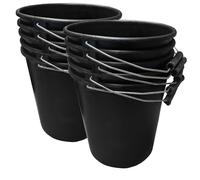 Black Plastic Calf Feed Buckets Heavy Duty with Metal Handle - 1 Gallon 5L Bucket 10 Pack