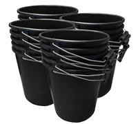 Black Plastic Calf Feed Buckets Heavy Duty with Metal Handle - 1 Gallon 5L Bucket 20 Pack