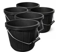 Black Plastic Calf Feed Buckets Heavy Duty with Metal Handle - 2 Gallon 10L Bucket 5 Pack