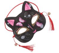 Black Plastic Cat Half Mask with Engraved Details Season Festival Women | Lightweight Breathable Design, Japanese Traditional Style, Half Face Structure, for Kimono Parties and Cosplay Outfits