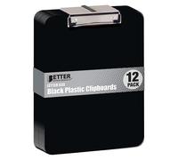 Black Plastic Clipboards, 12 Pack, Durable, 12.5 x 9 Inch, Low Profile Clip, by Better Office Products, Black, Set of 12