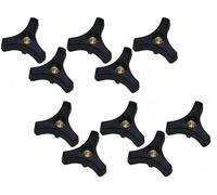 Black Plastic Knob 1/4 20 Three Prong Wing Nut 2 inch Diamete with Through Brass Insertr (Qty of 10)